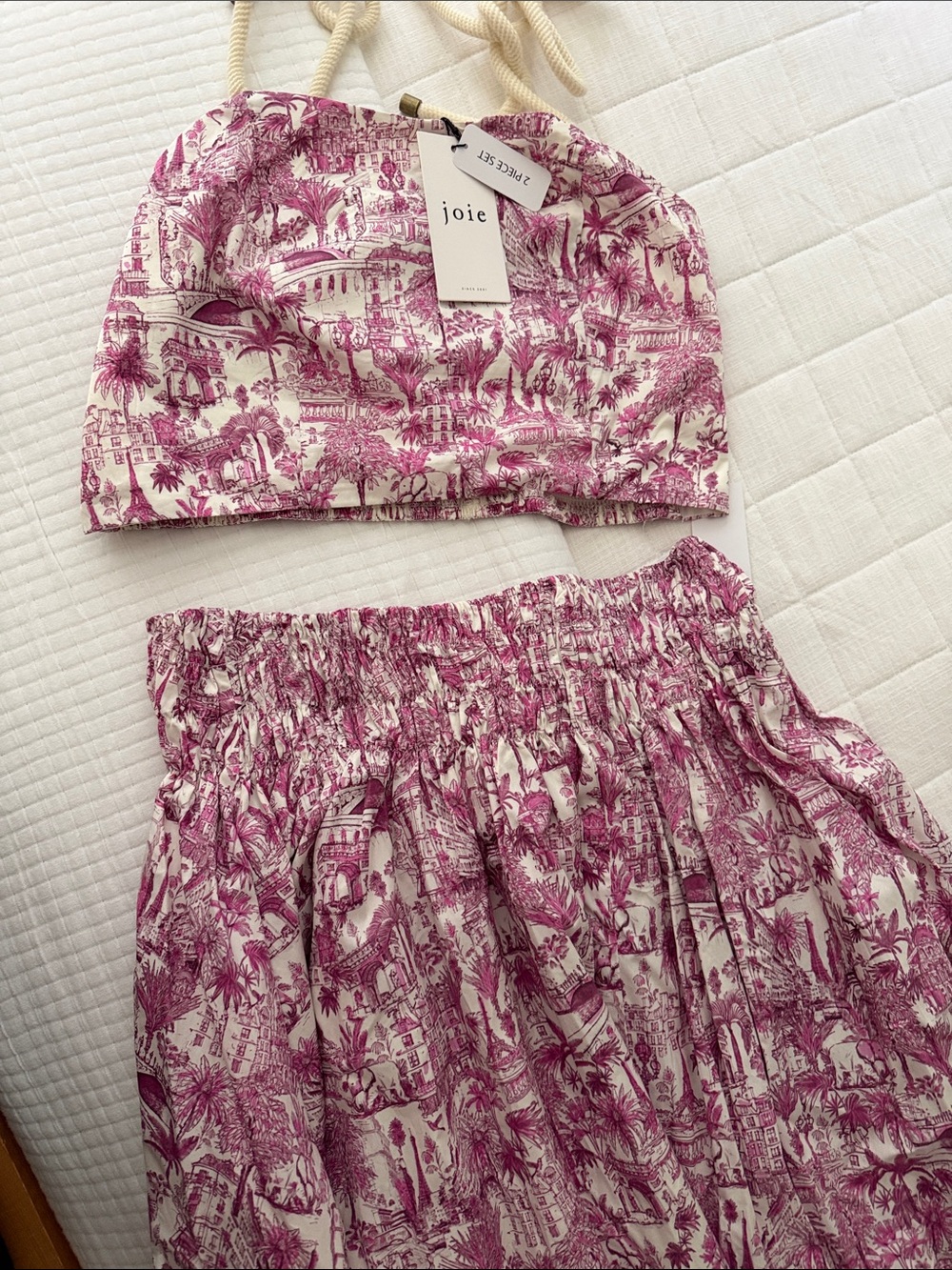 Joie Pink and White Toile Smocked Skirt Set